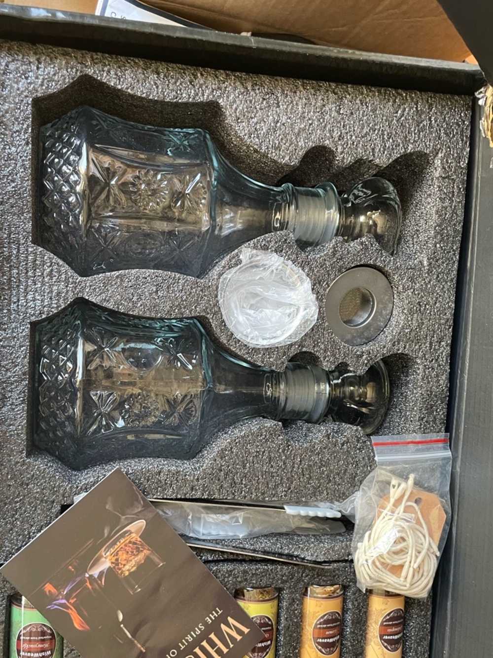 Pair of Blue-Grey Cut Glass Decanters